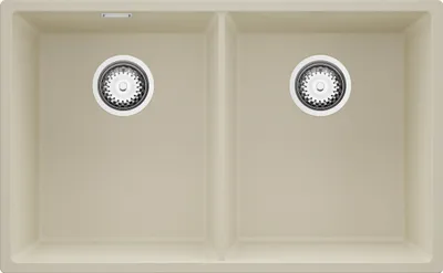 Produktbild von PRIMAGRAN Spülbecken Beige 76x47cm, Granitspüle 2 Becken + Ablauf-Set, Küchenspüle ab 80er Unterschrank - London Slim Twin