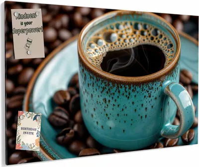Produktbild von Magnettafel 60x40cm magnetisch & beschreibbar Metall-Board - Kaffee mit Tasse