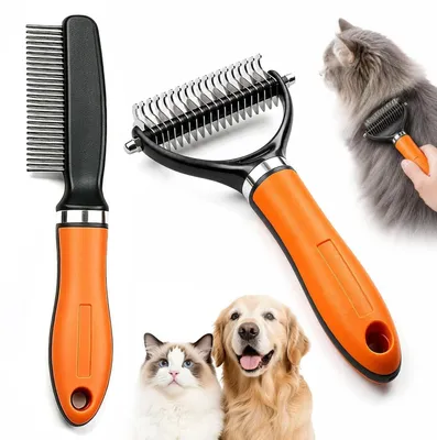 Produktbild von Hundebürste Unterwolle Katze Doppelseitig Gegen Verfilzungen Lose Haare Orange