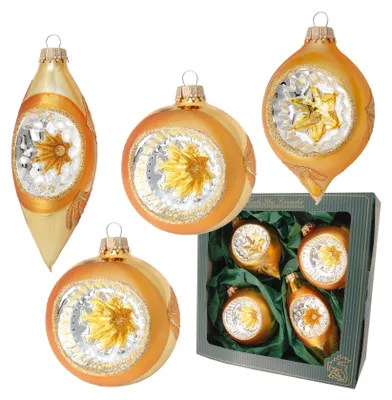 Produktbild von Krebs Glas Lauscha Christbaumschmuck 4er Set Reflexsortiment Gold - Größe ca. 9cm