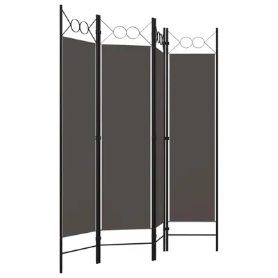 A four-panel room divider with an anthracite fabric and black metal frame, shown against a white background.