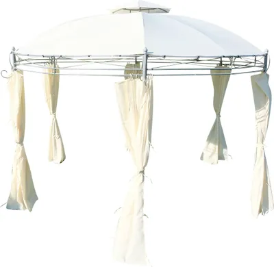 Produktbild von ALEOS. eleganter Gartenpavillon Pavillon rund 3,5 Meter Durchmesser mit Dach 100% wasserdicht UV30+ und 6 Vorhängen MARSEILLE creme weiss