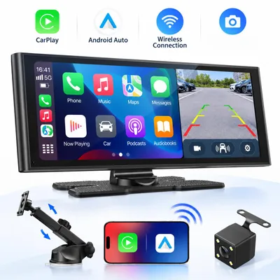 Productafbeelding van 10,26-inch CarPlay-display voor Apple CarPlay & Android Auto. Draadloos Carplay autoradio met GPS, Bluetooth 5.0, OTA-updates en een IP67-waterdichte achteruitrijcamera