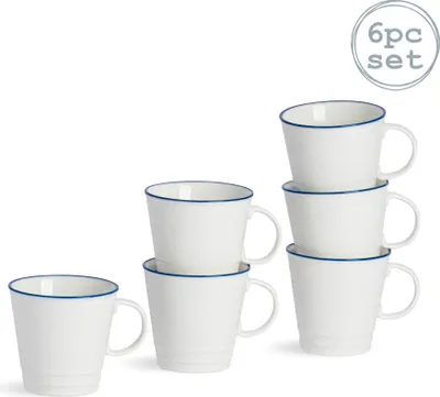 Produktbild von Nicola Spring 6 Stück Land Bauernhof Weiß Espressotasse Set mit Blue-Felgen - 90ml