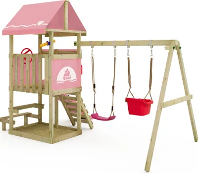 Produktbild von Spielturm Wickey DinkyHouse mit Schaukel und Picknicktisch in Hellrosa