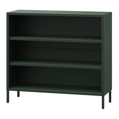 Image de Jan Nowak Bibliothèque basse à 3 niveaux Luca Etagère de rangement Etagère sur pied 2 étagères réglables Métal living room, 100 x 90 x 35 cm, vert bouteille