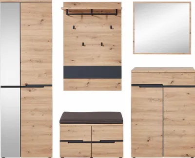 Produktbild von Garderoben-Wohnkombination Garderobenset Komplettgarderobe Flurmöbel "Meagan I"