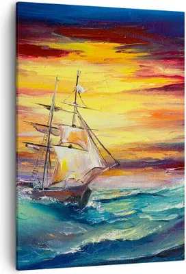 Produktbild von Bild auf Leinwand - Leinwandbild - Einteilig - Meer Welle Boot - 50x70cm - Wand Bild - Wanddeko - Wandbilder - Leinwanddruck - Kunstdruck - Wanddekoration - Leinwand bilder - Wandbild - PA50x70-3460