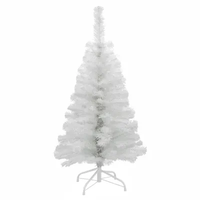 A white artificial Christmas tree on a white background.