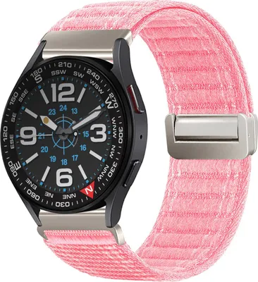 Produktbild von Smartwatch Armband für Samsung Galaxy Watch6 Classic 43mm Nylon Textil Band Ersatzband Wechselband Magnetverschluss flexibel atmungsaktiv Rosa