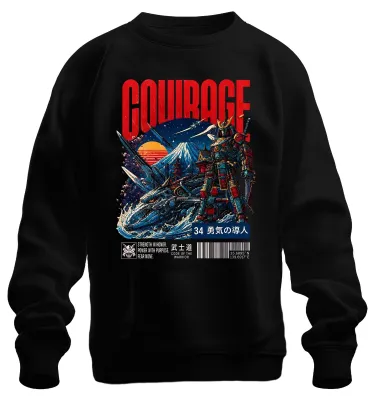 Productafbeelding van COURAGE Mecha Samurai Japan Cyberpunk Anime Sci Y2K Bushido Sweater, Zwart, XL
