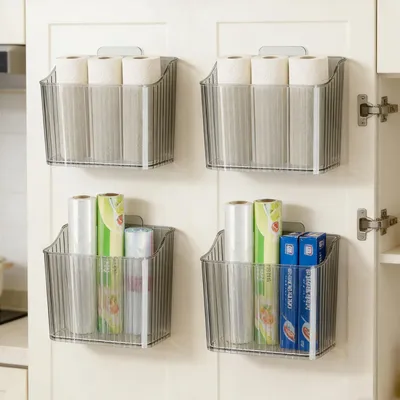 Image de Boîtes de rangement autocollantes pour les portes des placards de cuisine, solutions de rangement pour les aliments dans les placards, les salles de bains et les réfrigérateurs, organiseurs de cuisine sans perçage, solutions de rangement pratiques