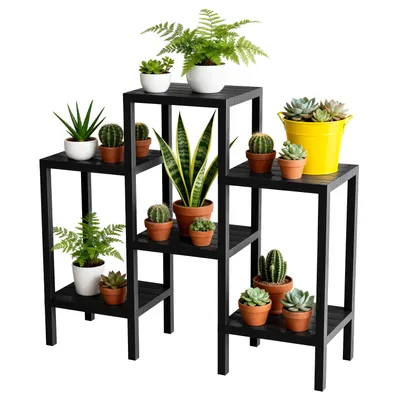 Produktbild von Ribelli Blumenständer 6-Etagen Pflanzenständer Kunststoff Mehrstöckig Blumenregal DIY Pflanzentreppe Balkon, Deko Wohnzimmer, Garten