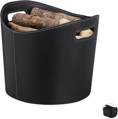 Produktbild von Brennholzkorb aus schwarzem Kunstleder