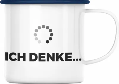 Produktbild von Trendation - Lustige Emaille Tasse mit Spruch Ich Denke Emaille Emaille Tasse mit Spürchen Büro Arbeit Kollege Geschenk (Blau)