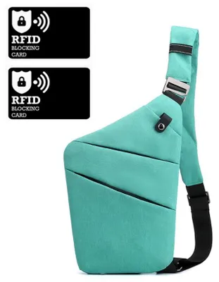 Produktbild von Brusttasche - inklusive 2 RFID/NFC-Blockierkarten - 32x20x2cm - Grün Schultertasche (rechts) - Damen und Herren - für Reisen und Radfahren