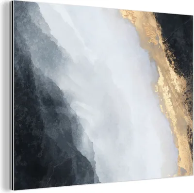 Obrázok produktu pre Nástenná dekorácia Kovový kovový obraz Wall Art 120x90cm Abstraktné - Farba - Zlatá - Čierna - Mramor Muchowow Hliníkové obrazy