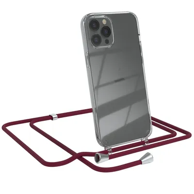 Produktbild von EAZY CASE Handykette kompatibel mit Apple iPhone 12 Pro Max, Handyhülle mit Umhängeband, Handykordel, Schutzhülle Clear, Band in Rot
