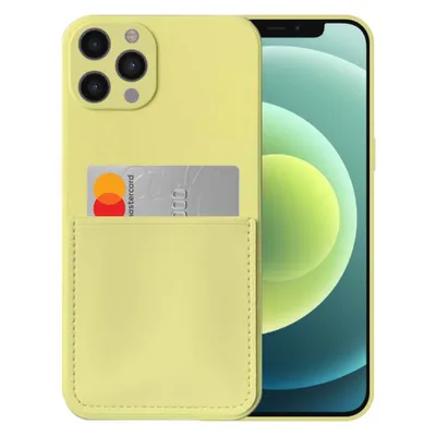 Produktbild von Smartphonica iPhone 12 Pro Silikonhülle mit Kartenhalter und weicher Innenseite - Gelb