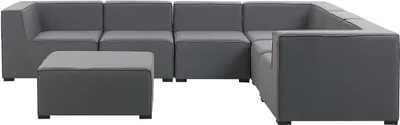 Produktbild von BELIANI Lounge Set Grau Polsterbezug Modular 7-teilig Linksseitig Ecksofa mit Ottomane Outdoor u. Indoor für 7 Personen Garten Terrasse Wintergarten