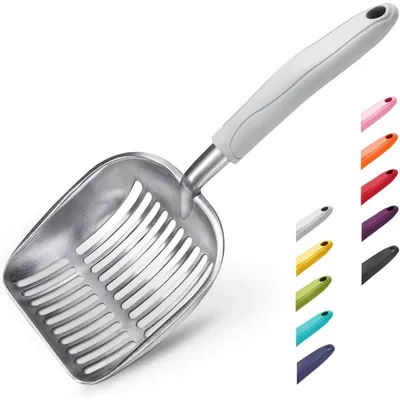 Produktbild von Katzenstreuschaufel Aluminiumlegierung Tiefe Schaufel Langer Griff Kotsieb 35 x 14 cm Grau