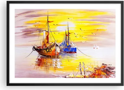 Produktbild von Gerahmtes Poster - Schwarzer Rahmen - Boote Sonne Meer Reisen - 70x50 cm - Wand Bild - Wanddeko - Wandbilder - Wandposter - Bilderrahmen - Bilder - Kunstdruck - Wandbild - P2BAA70x50-2882