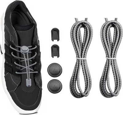 Productafbeelding van Elastische Schoenveters - Veters zonder strik - Snel schoenen aan - Reflecterende strepen - 120 cm - Zwart