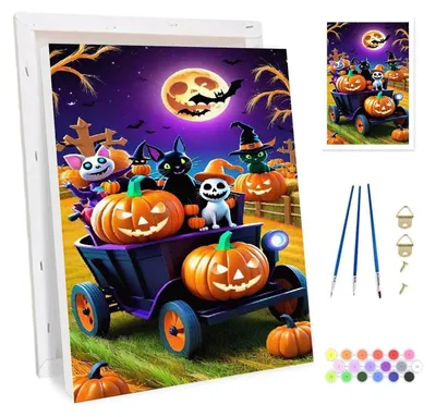 Image de Kit de peinture par numéros sur toile avec cadre, pour adultes, thème Halloween, dimensions 20x30 cm
