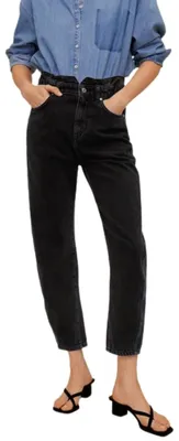 Produktbild von Mango Slouchy Damenjeans mit hoher Taille, schwarz XS