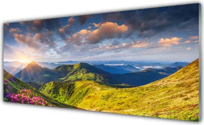 Produktbild von Acrylglasbilder 125x50 Wandbild Druck Gebirge Sonne Wiese Landschaft