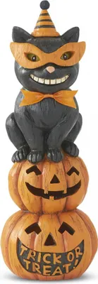 Produktbild von Hexen Katze auf Kürbissen mit LED Dekofigur 28cm für Halloween