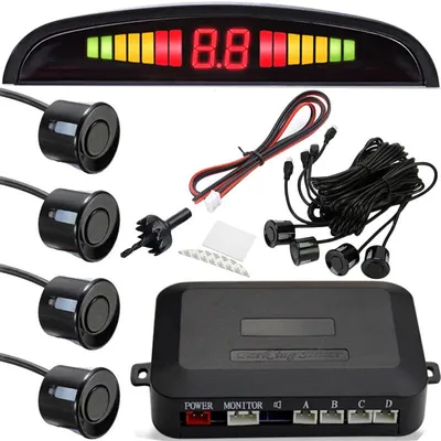 Produktbild von Einparkhilfe Auto Rückfahrwarner mit 4 Sensoren LED Anzeigen Akustische Einparkassistent Universal Parken Sensor System Einparkhilfe-Set zum Nachrüsten Retoo