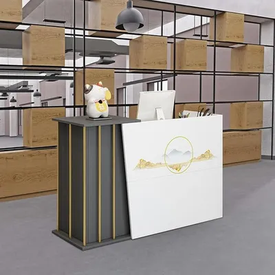 Produktbild von Empfangstheke mit Abschließbaren Schubladen, Rezeptionstheke Klein, Empfangstresen mit Stauraum, Modern Empfangsmöbel, Rezeption Tisch Kompakt Fronttresen Verkaufstheke C 100cm