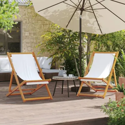 Produktbild von 2 klappbare Strandstühle in Cremeweiß, Stoff, Gartenmöbel, Gartensitzmöbel, Gartenstühle, 12 KG