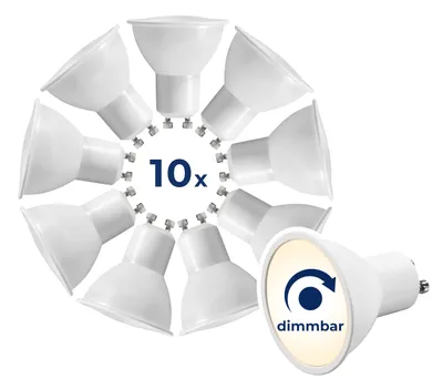 Produktbild von McShine - LED Strahler GU10 Warmweiß | MS-60dimm | LED-Leuchtmittel 6W, 510lm 3000K Abstrahlwinkel 120° PAR16 LED Lampe ersetzt 50W Halogen Leuchtmittel, dimmbar, 10 Stück