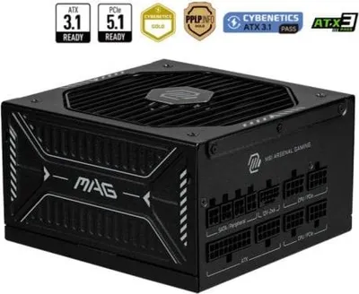Obrázok produktu pre MSI MAG A1000GLS PCIE5, 1000 W, 100 - 240 V, 2200 W, 47 - 63 Hz, Aktívny, 100 W