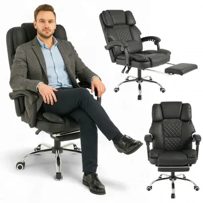 Obrázek produktu pro Kancelářská židle MASTER PRESTIGE s opěrkou nohou a masážní funkcí - ekologická kůže, černá, model KO42CZ