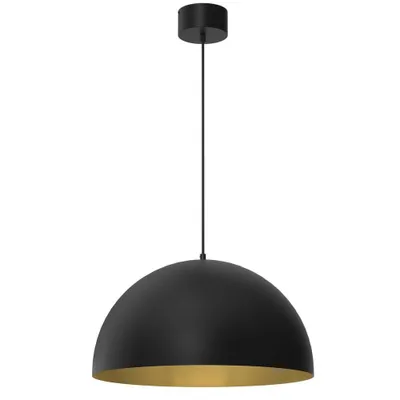 Zdjęcie produktu dla Lampa wisząca czarna półokrągły klosz ze złotym wnętrzem Single 1xE27 15W Luminex