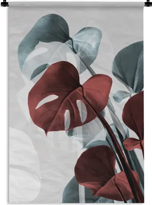 Produktbild von MuchoWow® Wandteppich Wandbehang Monstera - Rot - Pastell - Stilleben 60x90 cm Tapisserie Dekoration Wandtuch - Foto-Teppich - Abwaschbar