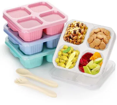 Produktbild von Vierfach Lunchbox mit Kompartimenten, mikrowellenfest, wiederverwendbar, für Schule, Arbeit, Reisen