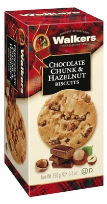Produktbild von Walkers Chocolate Chunk und Hazelnut Biscuits mit Schokostücke 150g
