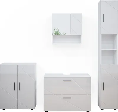 Produktbild von Badmöbel-Set Vicco Irma Weiß Hochglanz 4 Teile, mit Schubladenschrank und Midischrank, Model 38069