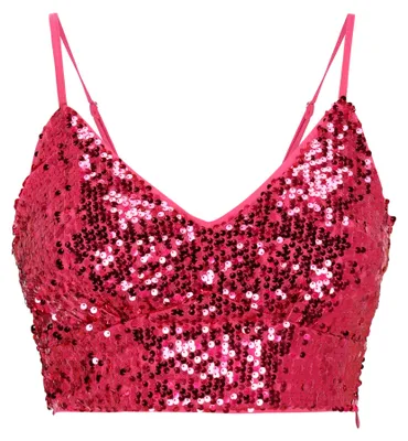 Produktbild von Rosa Damen Top mit Pailletten und Mesh, V-Ausschnitt, verstellbare Träger, kurzer Schnitt, Größe S