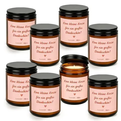 Produktbild von Duftkerzen Geschenkset 8 Stück Lavendel Duft 100g Glas Bernstein Lange Brenndauer Rauchfrei