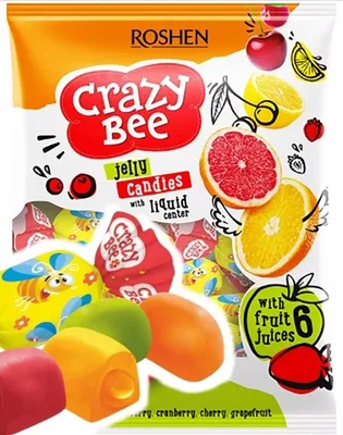 A bag of Roshen Crazy Bee jelly candies with fruit juices.