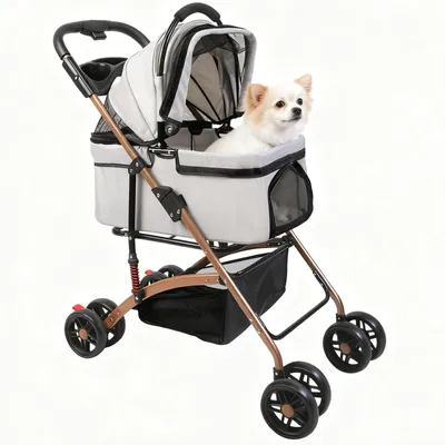Produktbild von Hundewagen Hundebuggy klappbar für Hunde & Katzen bis 20 kg mit Aufbewahrungskorb Buggy,Grau