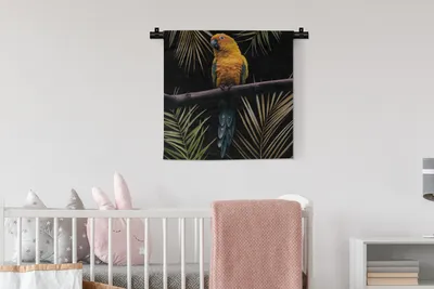 Produktbild von MuchoWow® Wandteppich Wandbehang Vogel - Papagei - Zweig - Blätter 60x60 cm Tapisserie Dekoration Wandtuch - Dekorationen - Wand Decke