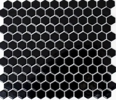 Produktbild von Mosaik Fliese Keramik Hexagon schwarz glänzend Wandfliesen Badfliese MOS11A-0302