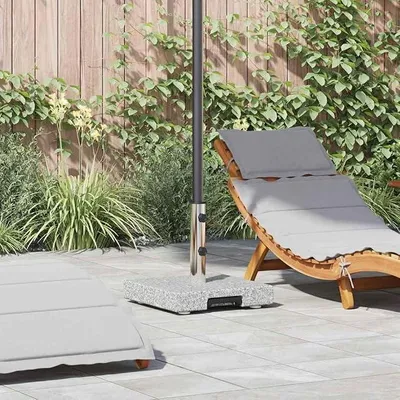 Imagen del producto de Soporte para sombrilla gris, de 41x41x37 cm, fabricado en granito y acero inoxidable, con ruedas