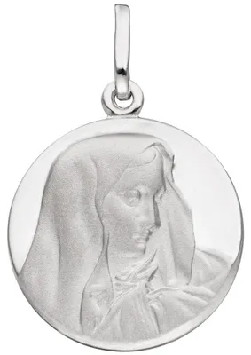 Produktbild von Anhänger Madonna rund aus echtem 925 Silber mattiert Silberanhänger Maria